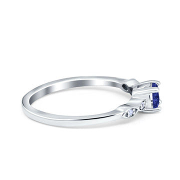 Petite Dainty Wedding Ring Round Simulated Blue Sapphire CZ 925 Sterling Silver